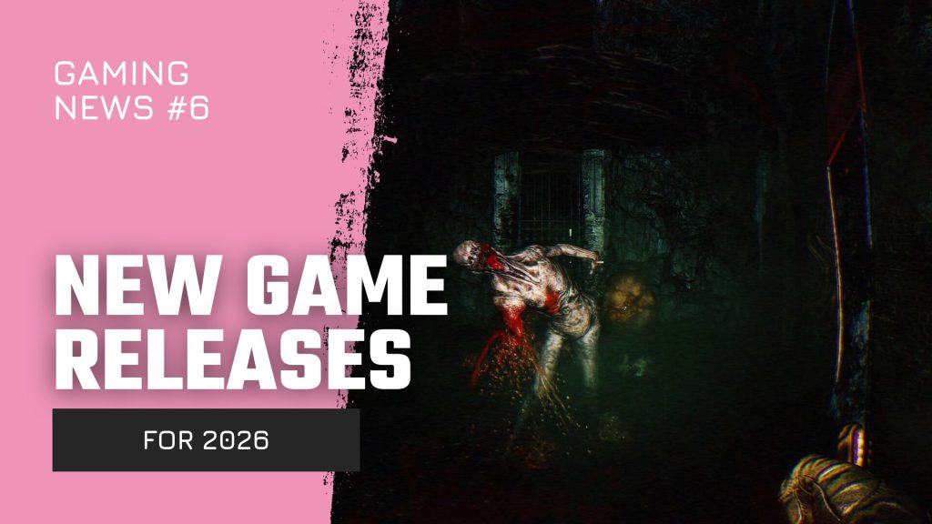 Promotional banner announcing new game releases for 2026, with pink left panel and dark, zombie-themed artwork on the right.