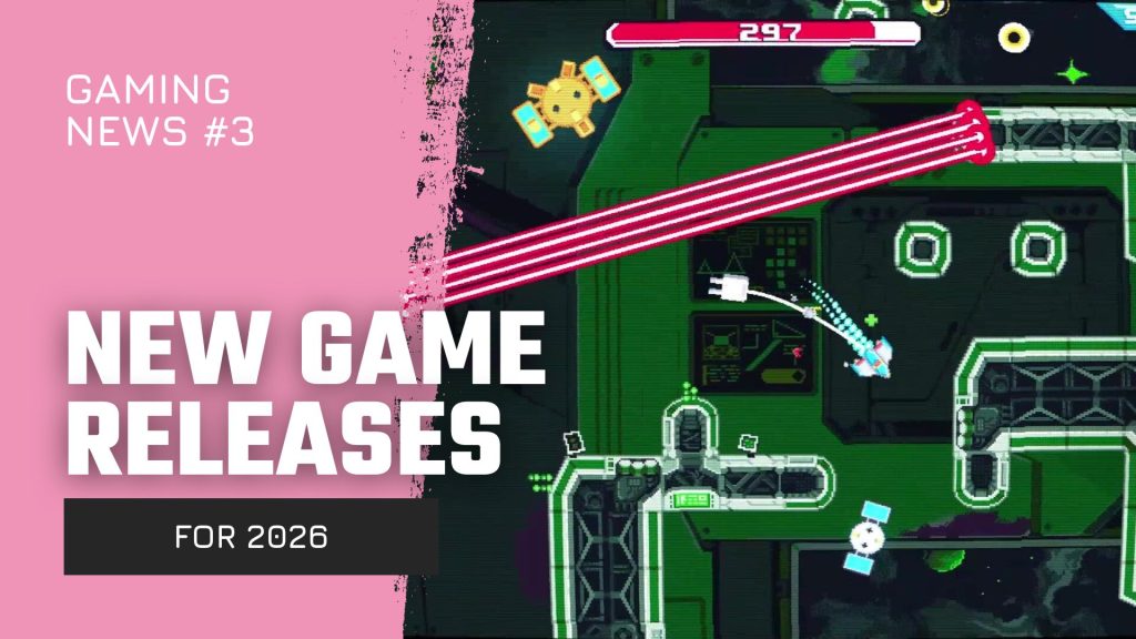 Banner announcing new game releases for 2026, with a pink left panel and a sci-fi game screenshot on the right.