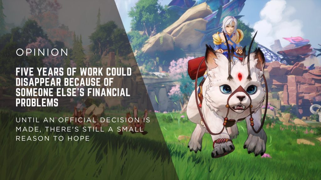 Opinion banner showing a fantasy rider on a white beast in a lush landscape with a bold headline about financial problems in the foreground.